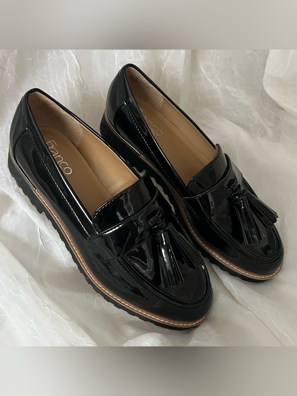 NWOT - FRANCO SARTO TASSEL Black Patent Non-Slip Sole Loafers - Women 7.5W - Picture 6 of 16